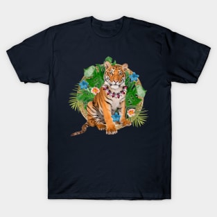 Tropical Tiger With Flowers T-Shirt